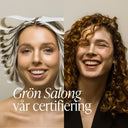 Två leende kvinnor hos Green Heads, bild till blogginlägg om Grön Salong-certifierad grön hårsalong utan giftiga kemikalier.